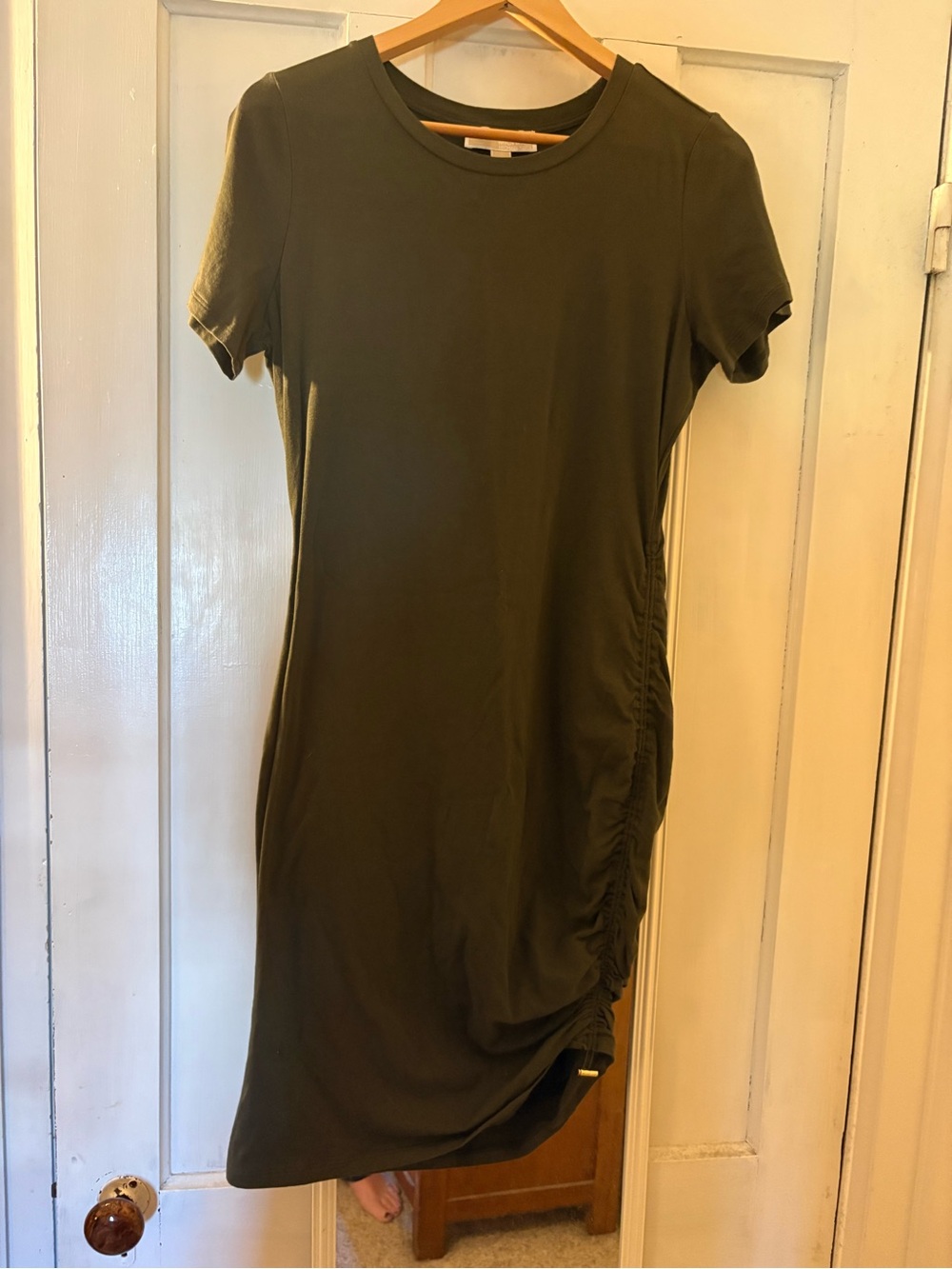 Michael Kors Olive Green Ruched Knee-length Dress